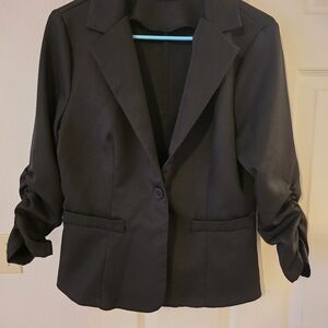 SHEIN Black Ruched Sleeve Blazer